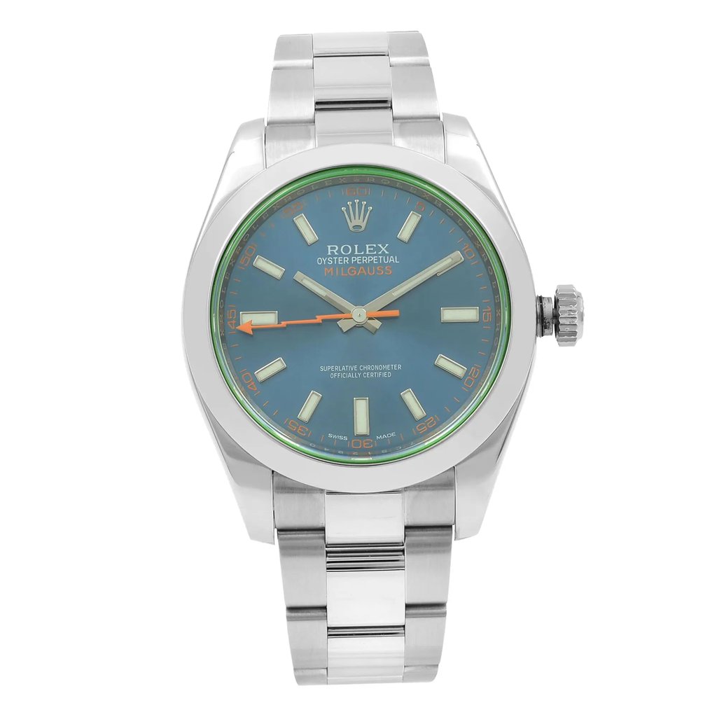 Front Full View Of Rolex 116400GV Stainless Steel Watch Pre Owned Condition {Product Condition}