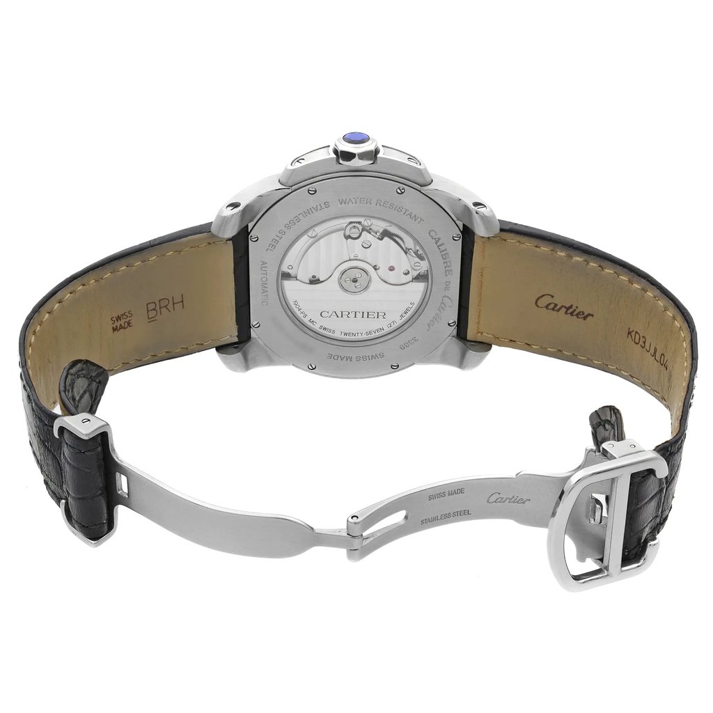 Back View Of {Caseback} Back Case And Open Leather Band Of Cartier W7100037 Watch Pre Owned Condition