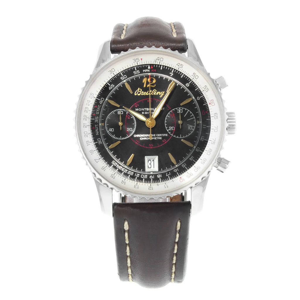Front Full View Of Breitling A48330 Stainless Steel Watch Pre Owned Condition {Product Condition}