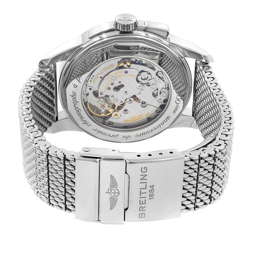 Back View Of {Caseback} Back Case And Closed Stainless Steel Band Of Breitling AB141112/G799-154A Watch Pre Owned Condition
