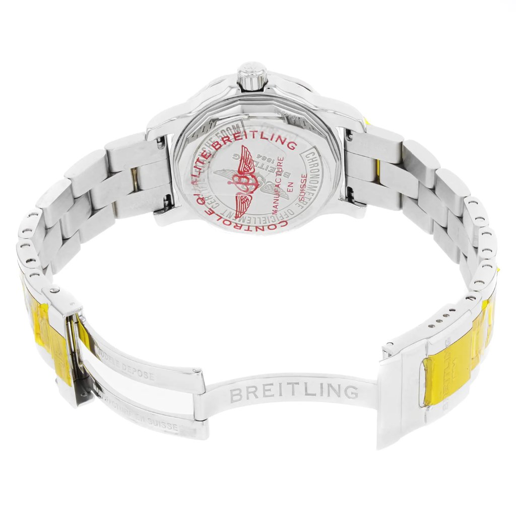 Back View Of {Caseback} Back Case And Open Stainless Steel Band Of Breitling A7738753/BB51-158A Watch Display Model Condition