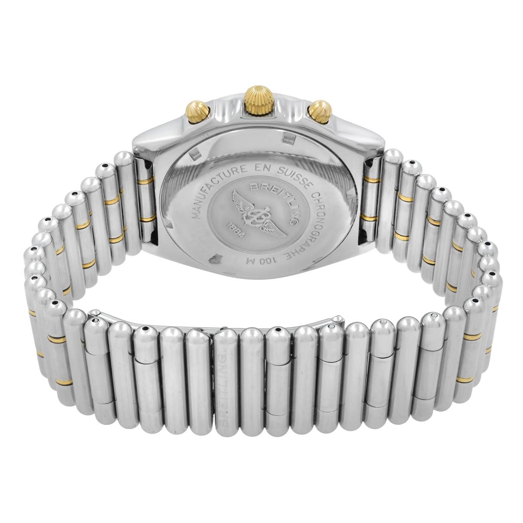 Back View Of Solid Back Case And Closed Stainless Steel Band Of Breitling B13050.1 Watch Pre Owned Condition