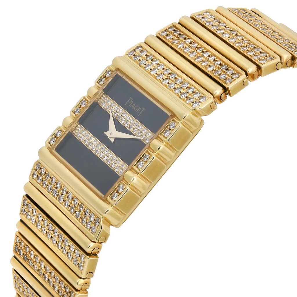 View Of Crown Facing Side Of Piaget 7131 C 701 Yellow Gold Watch Pre Owned Condition