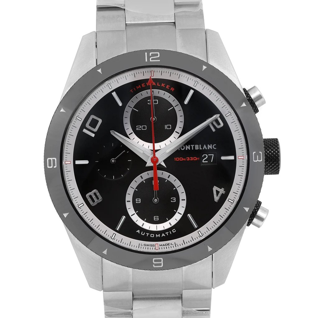Up Close Front Facing Picture Of Montblanc 116097 Stainless Steel Watch Unworn Condition