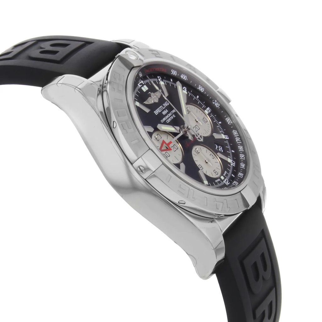 View Of Opposite Crown Facing Side Of Breitling AB042011/BB56-153S Stainless Steel Watch Display Model Condition