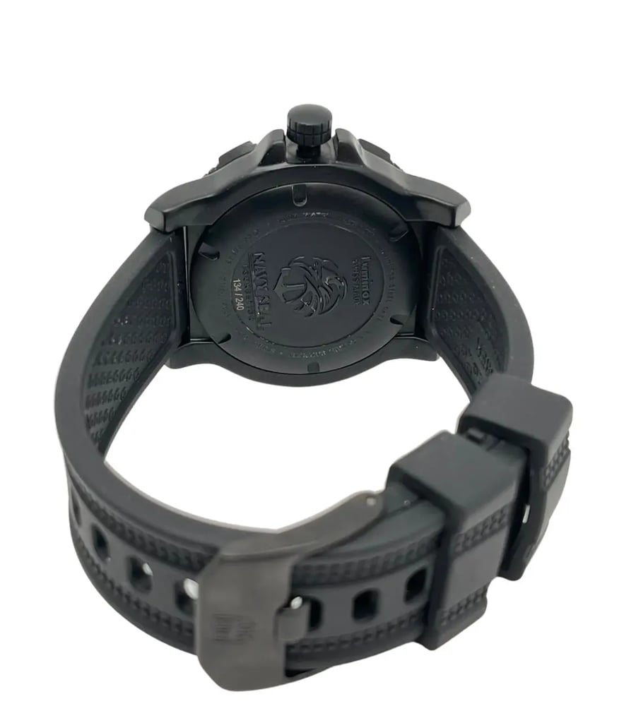 Back View Of Solid Back Case And Closed Silicone Band Of Luminox 4221.BO.NSF Watch Unworn Condition