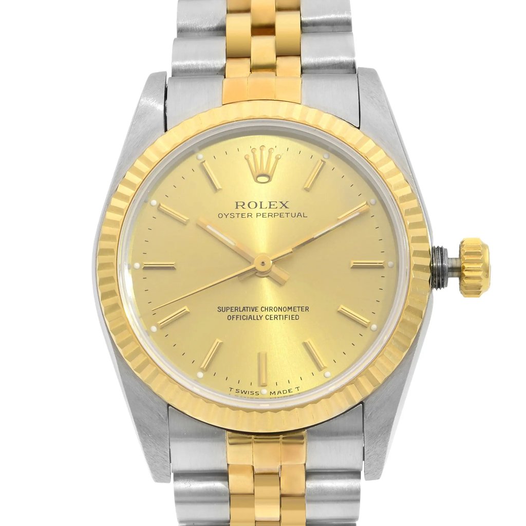 Up Close Front Facing Picture Of Rolex 67513 Stainless Steel Watch Pre Owned Condition