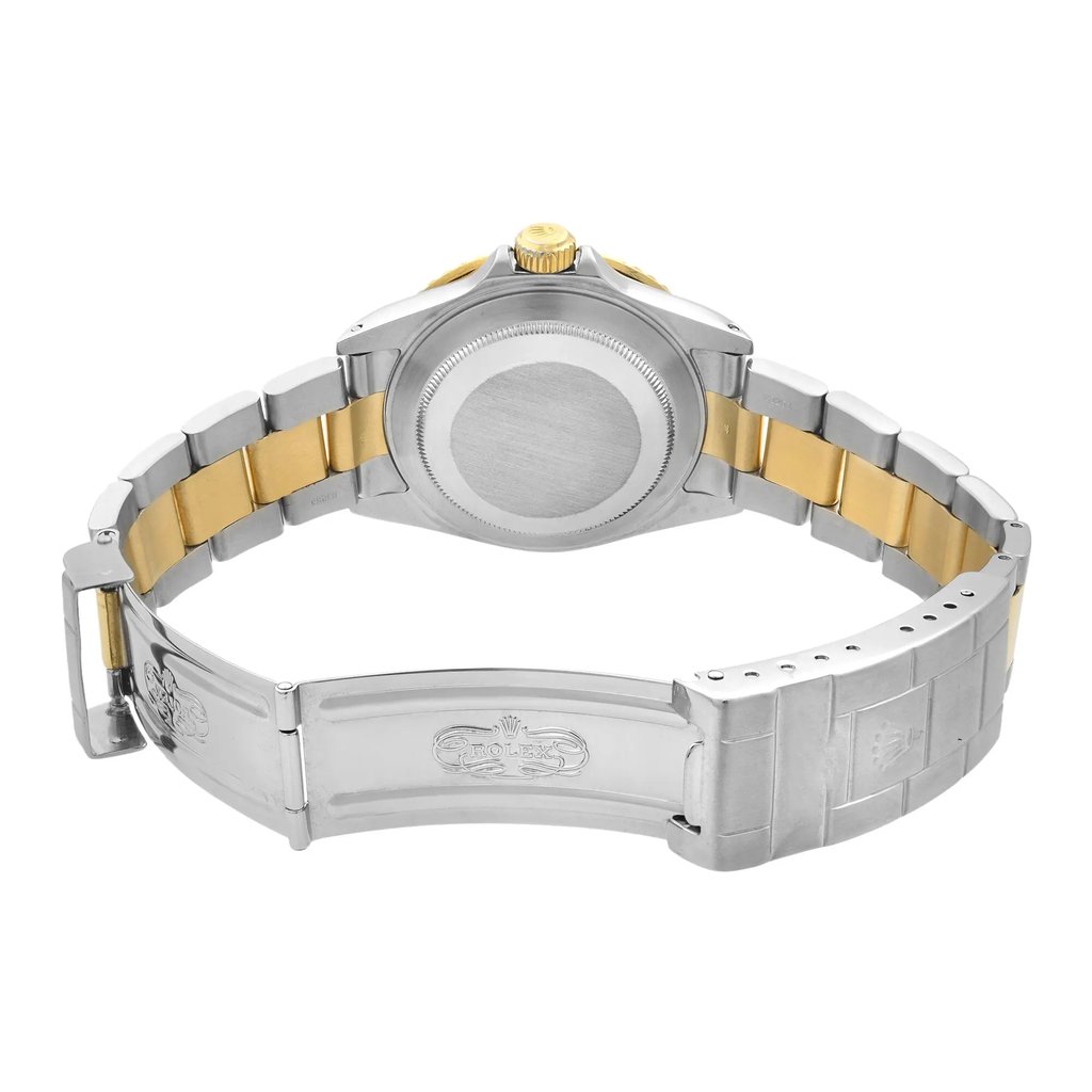 Back View Of {Caseback} Back Case And Open Stainless and Solid Gold Band Of Rolex 16613 Watch Pre Owned Condition