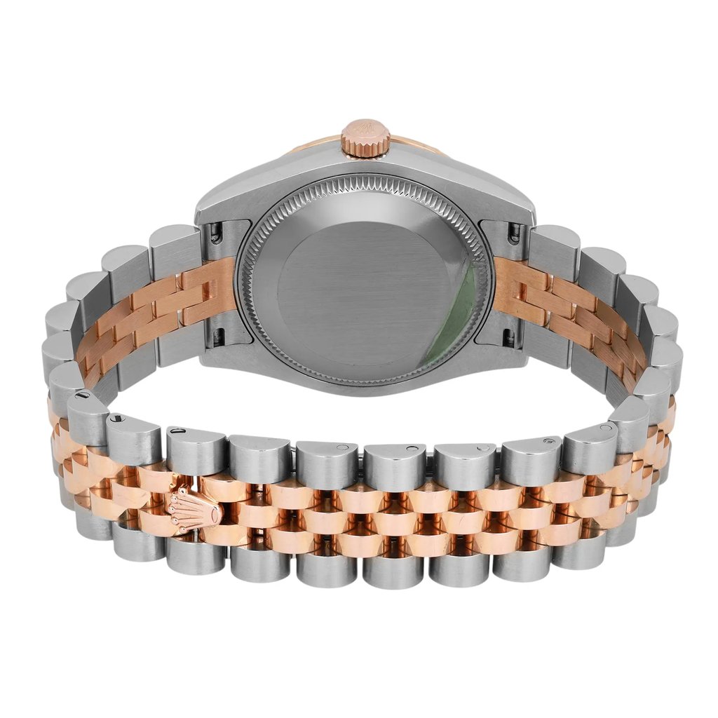 Back View Of Screwback Back Case And Closed Stainless Steel,Rose Gold Band Of Rolex 178341 Watch Pre Owned Condition