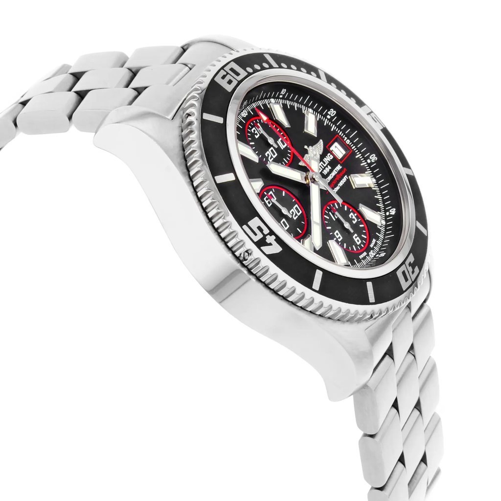 View Of Opposite Crown Facing Side Of Breitling A1334102/BA81-134A Stainless Steel Watch Display Model Condition