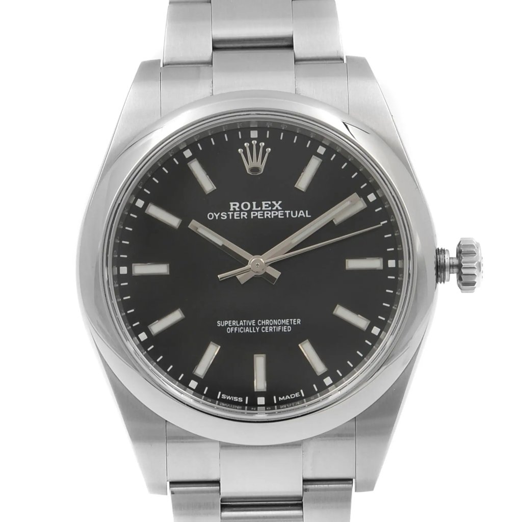 Up Close Front Facing Picture Of Rolex 114300BKSO Stainless Steel Watch Display Model Condition