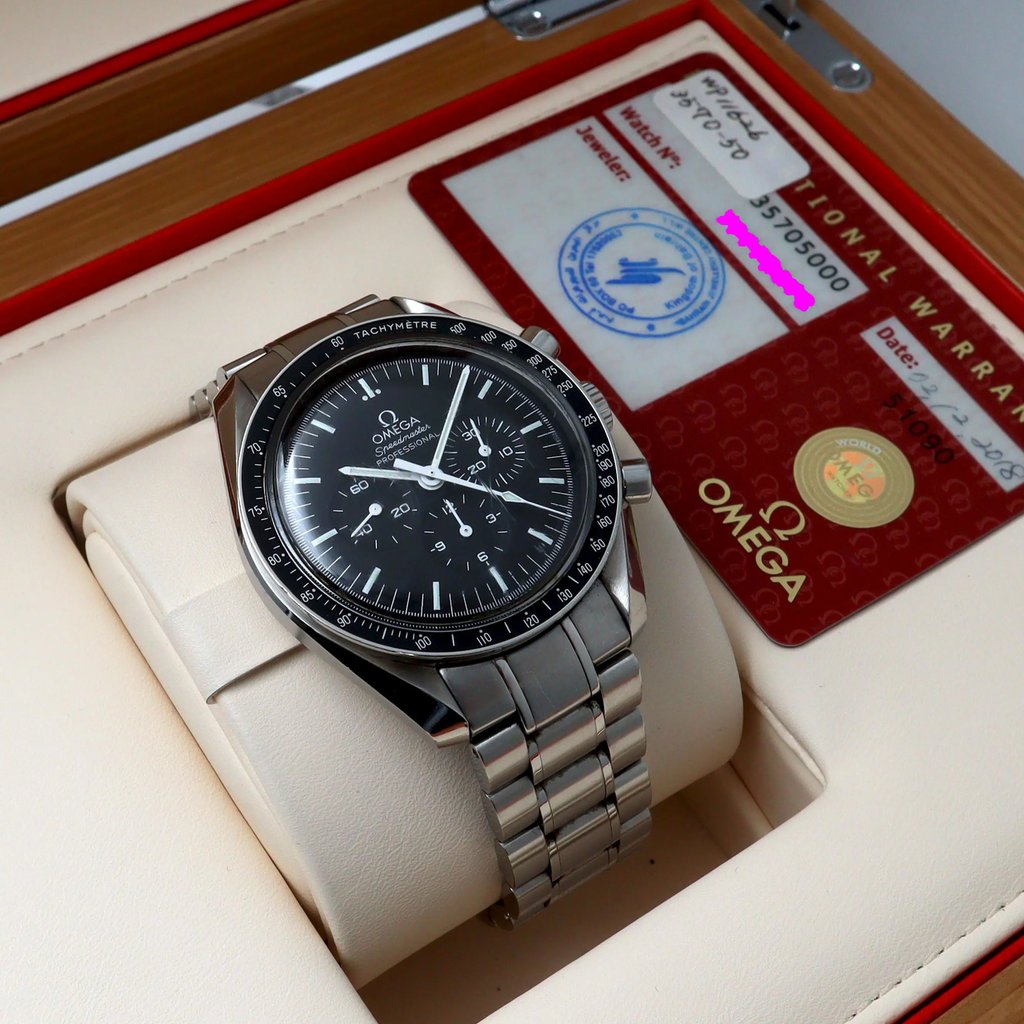  Full View Box, Documents and OMEGA 3570.50.00 With Watch In The Image 