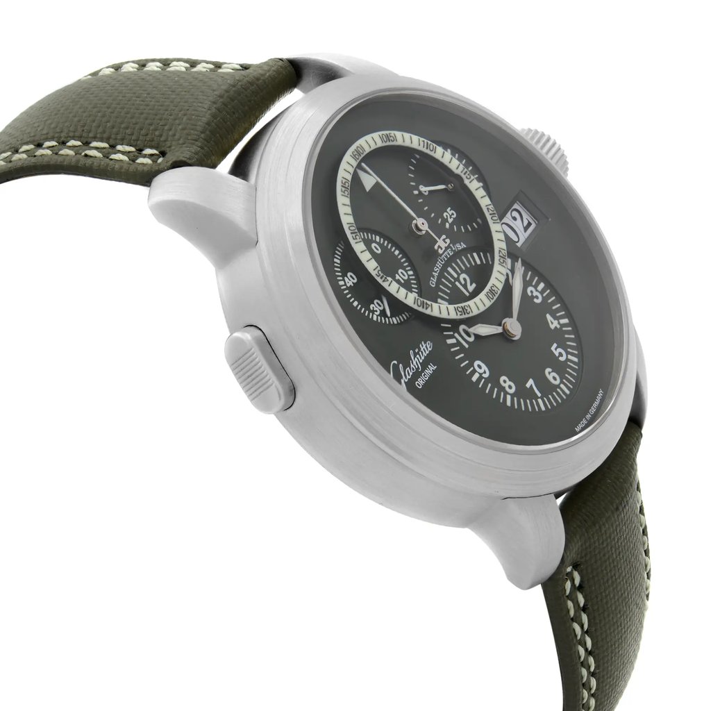 View Of Opposite Crown Facing Side Of Glashütte Original 1-95-01-07-14-04 Platinum Watch Pre Owned Condition