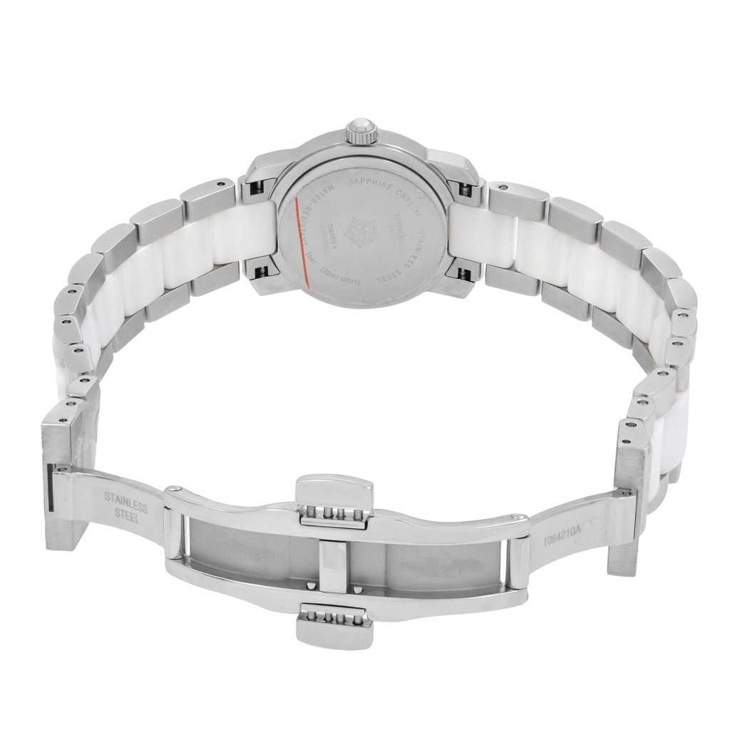 Back View Of Solid Back Case And Open Ceramic,Stainless Steel Band Of Tissot T064.210.22.011.00 Watch Display Model Condition