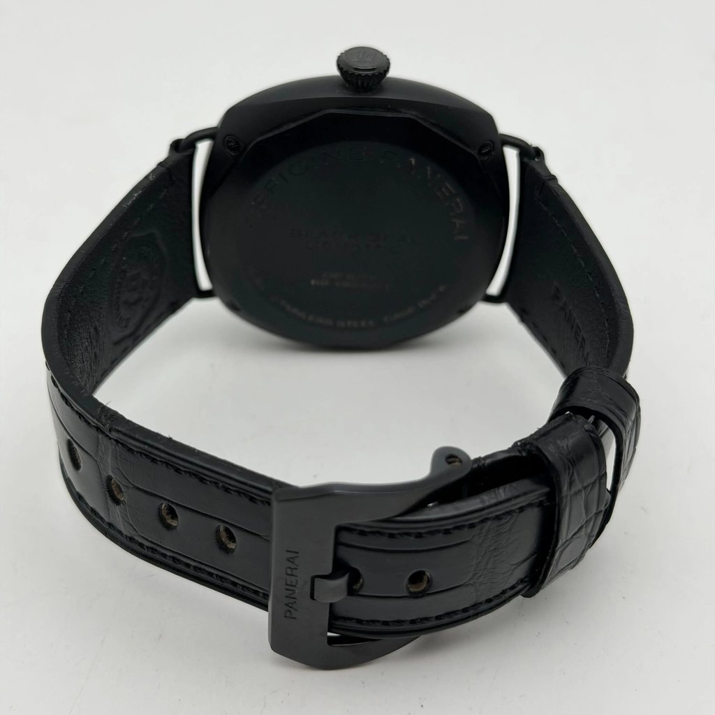 Back View Of Screwback Back Case And Closed Leather Band Of Panerai PAM00292 Watch Pre Owned Condition