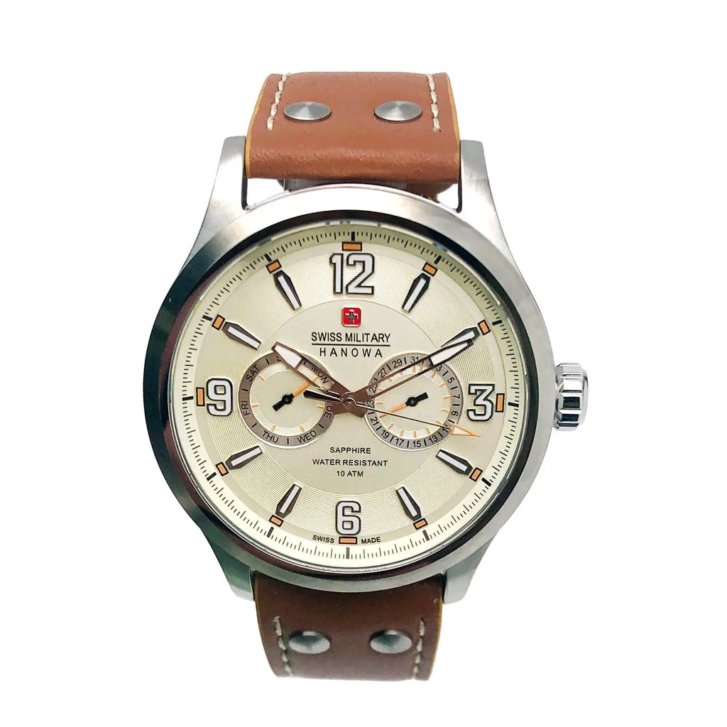 Up Close Front Facing Picture Of Swiss Military Hanowa 06-4307.04.002 Stainless Steel Watch Display Model Condition