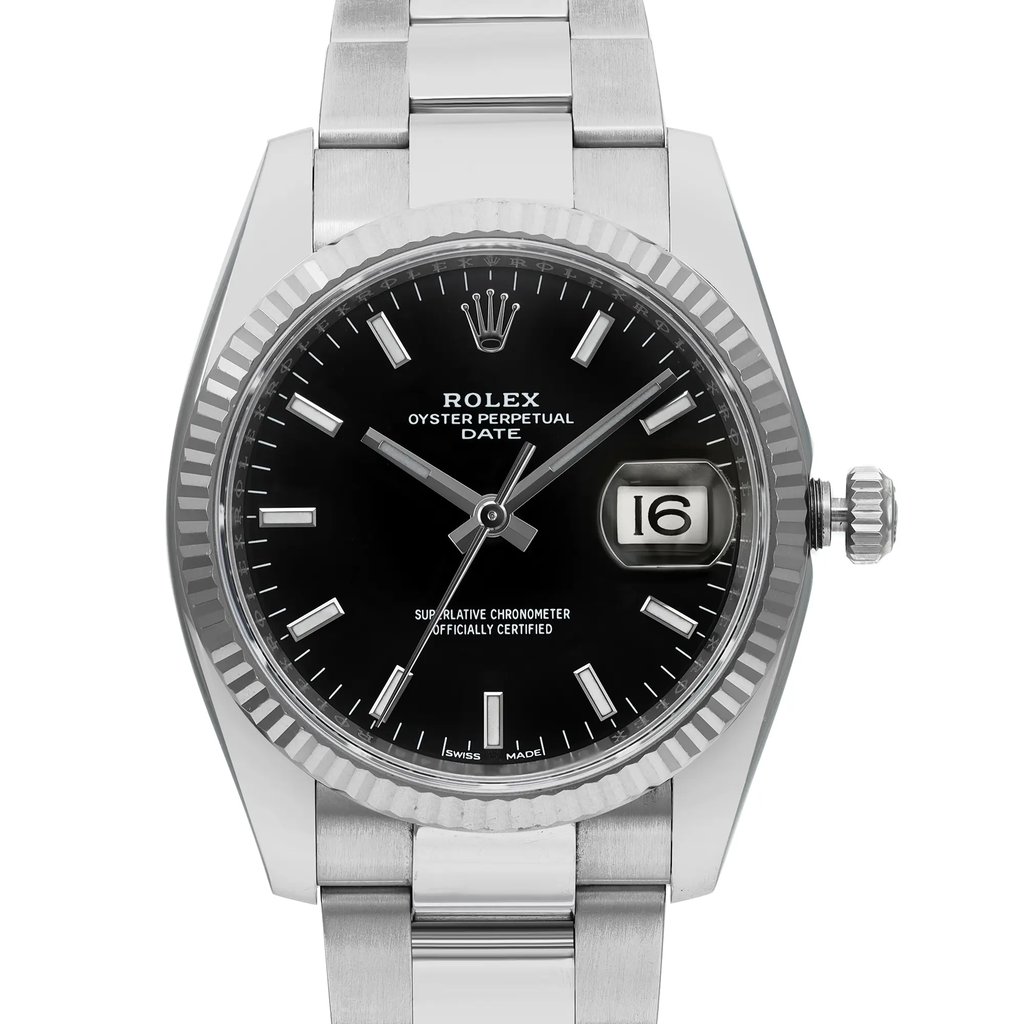 Up Close Front Facing Picture Of Rolex 115234 Stainless Steel Watch Pre Owned Condition