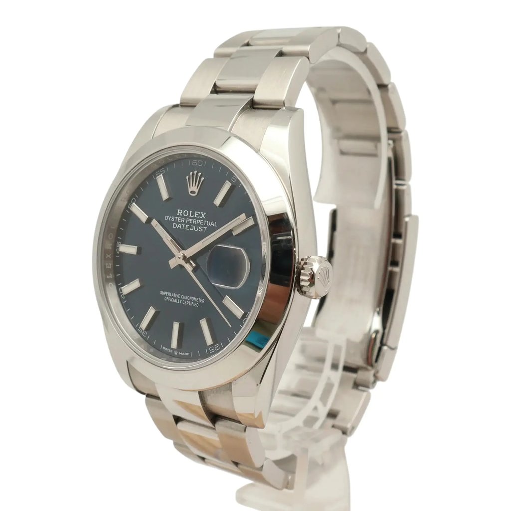 View Of Crown Facing Side Of Rolex 126300 Stainless Steel Watch Pre Owned Condition