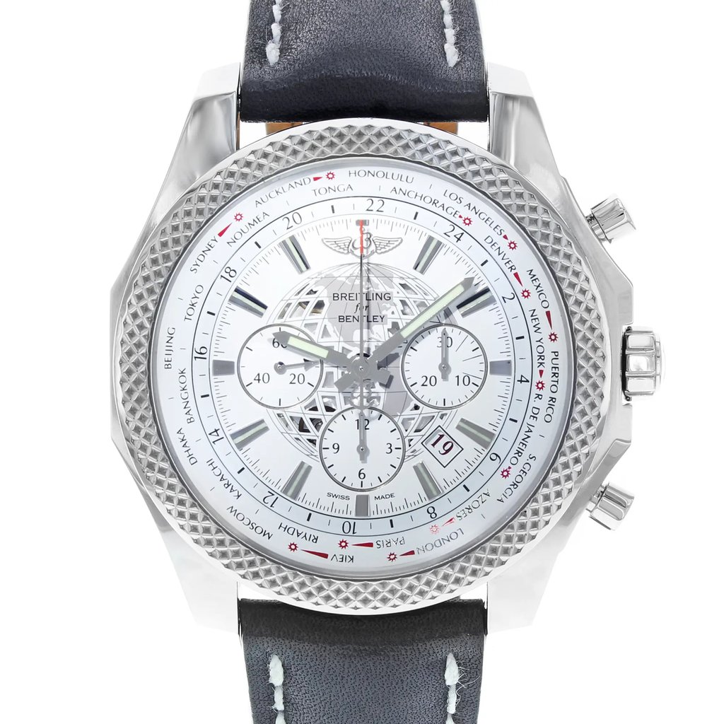 Up Close Front Facing Picture Of Breitling AB0521U0/A755-441X Stainless Steel Watch Display Model Condition