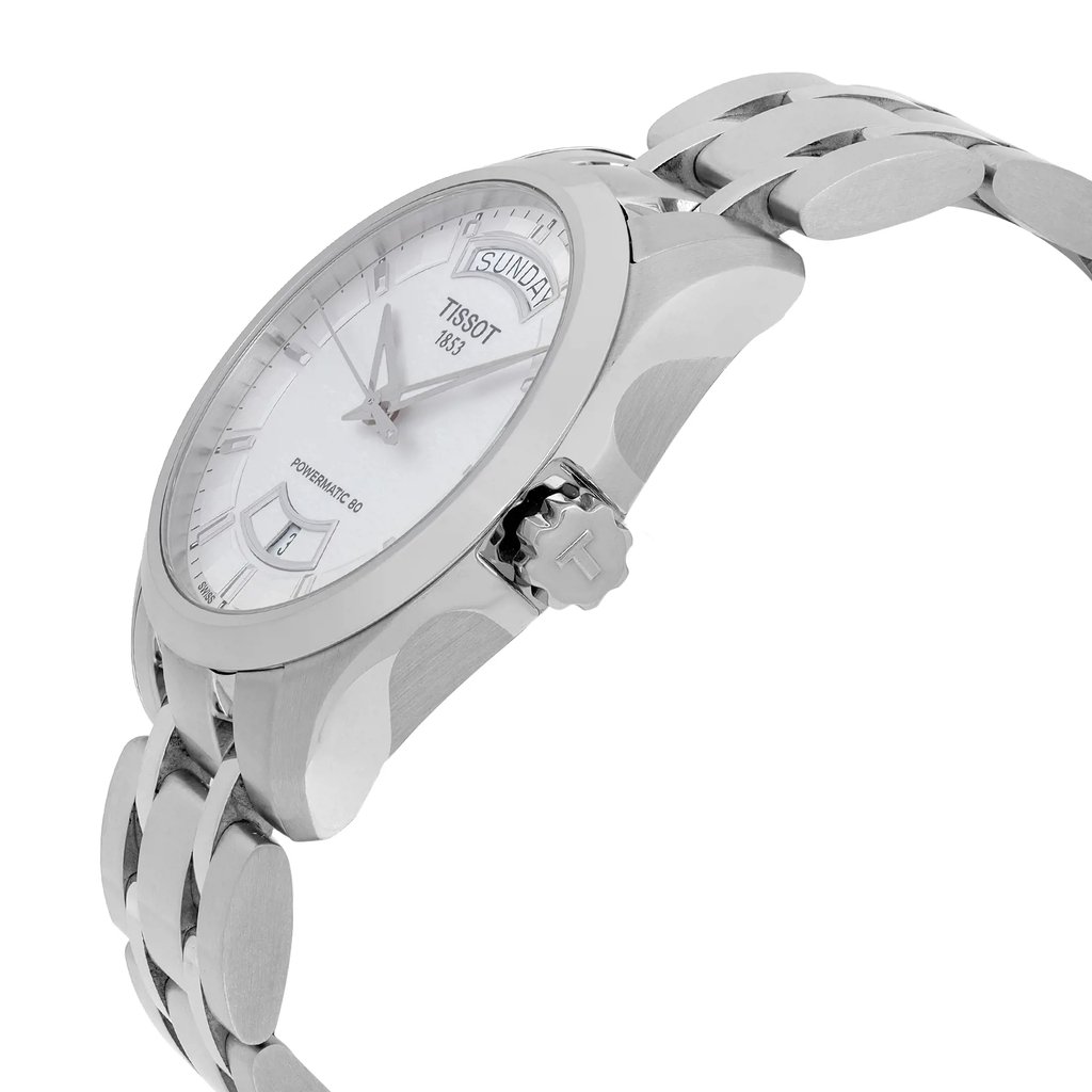 View Of Crown Facing Side Of Tissot T035.407.11.031.01 Stainless Steel Watch Display Model Condition