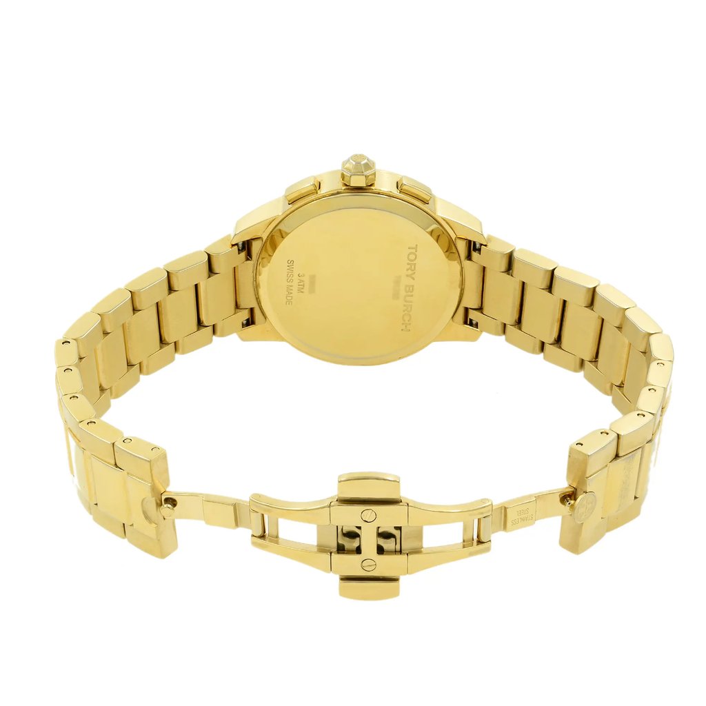 Back View Of {Caseback} Back Case And Open Stainless Steel Band Of Tory Burch TB1250 Watch Pre Owned Condition