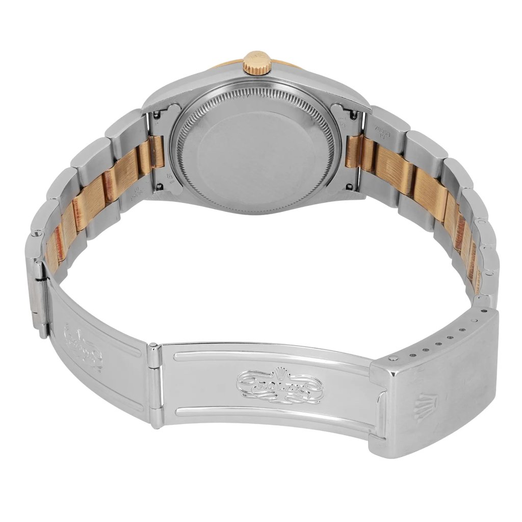 Back View Of Solid Back Case And Open Stainless Steel,Yellow Gold Band Of Rolex 15223 Watch Pre Owned Condition