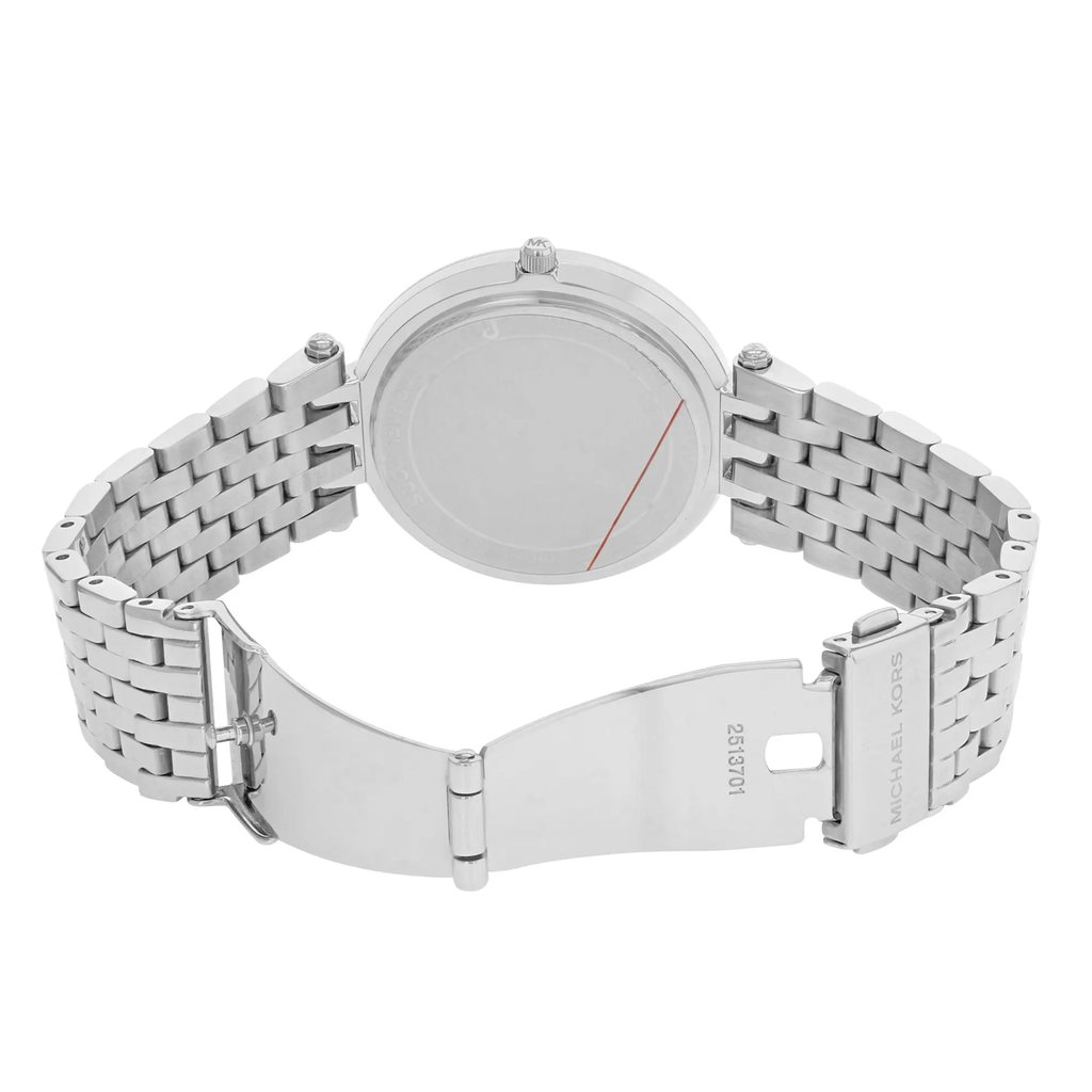 Back View Of Snap Back Case And Open Stainless Steel Band Of Michael Kors MK3190 Watch New With Defects Condition