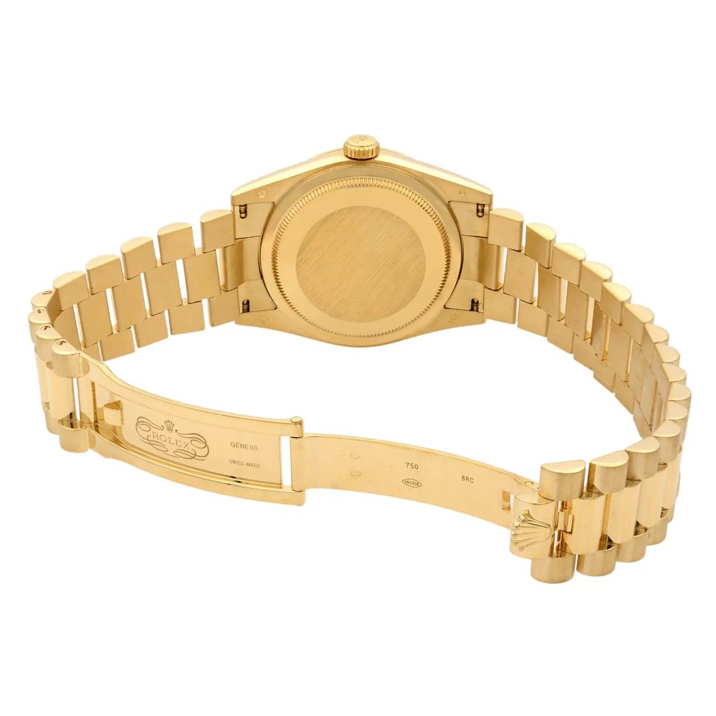 Back View Of {Caseback} Back Case And Open Gold Band Of Rolex 118238 Watch Pre Owned Condition