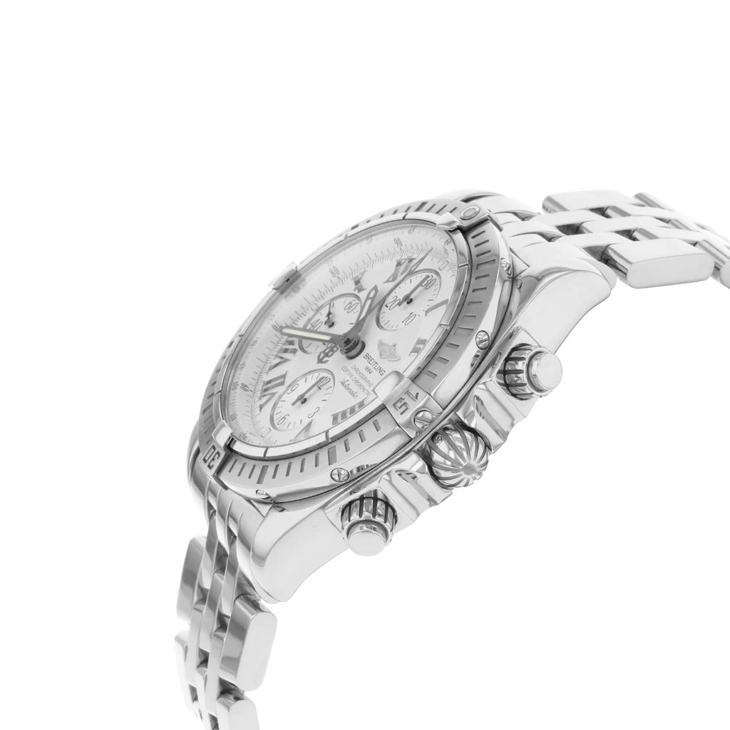 View Of Crown Facing Side Of Breitling a1335611/a653-ss Stainless Steel Watch Pre Owned Condition