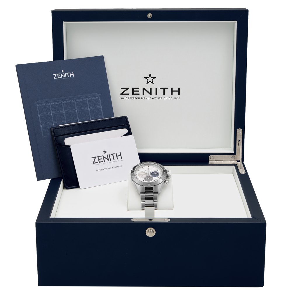  Full View Box, Documents and Zenith 03.3100.3600/69.M3100 With Watch In The Image 