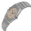 An image of a Wristwatch by OMEGA. This Pre Owned item is designed for Unisex Adult, featuring a Classic style. It has a Quartz movement and an Analog display with a Silver dial color. The indices include 12-Hour Dial. The band is made of Stainless Steel and the case is made of Stainless Steel. The watch has a Tonneau/Barrel shape with a case size of 33 mm and a case thickness of 5.5 mm.