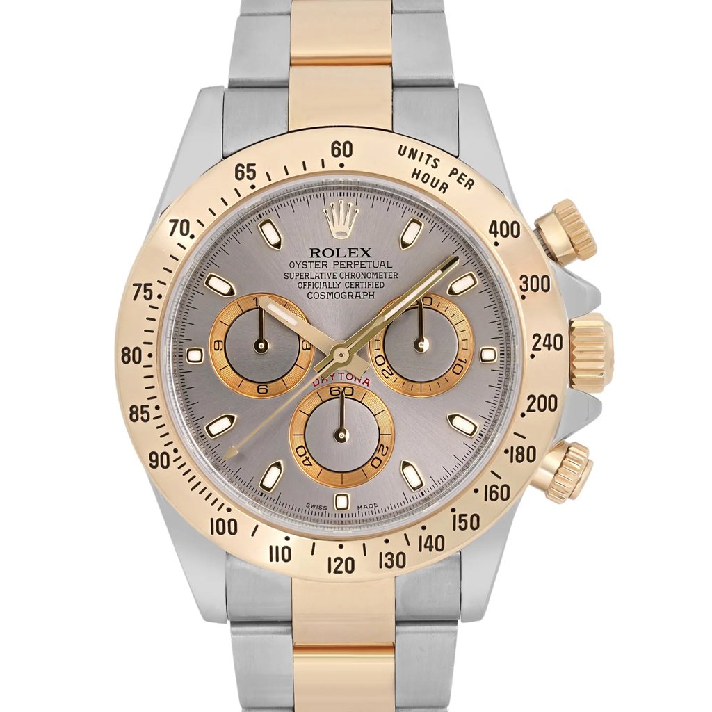 Up Close Front Facing Picture Of Rolex 116523 Stainless Steel Watch Pre Owned Condition