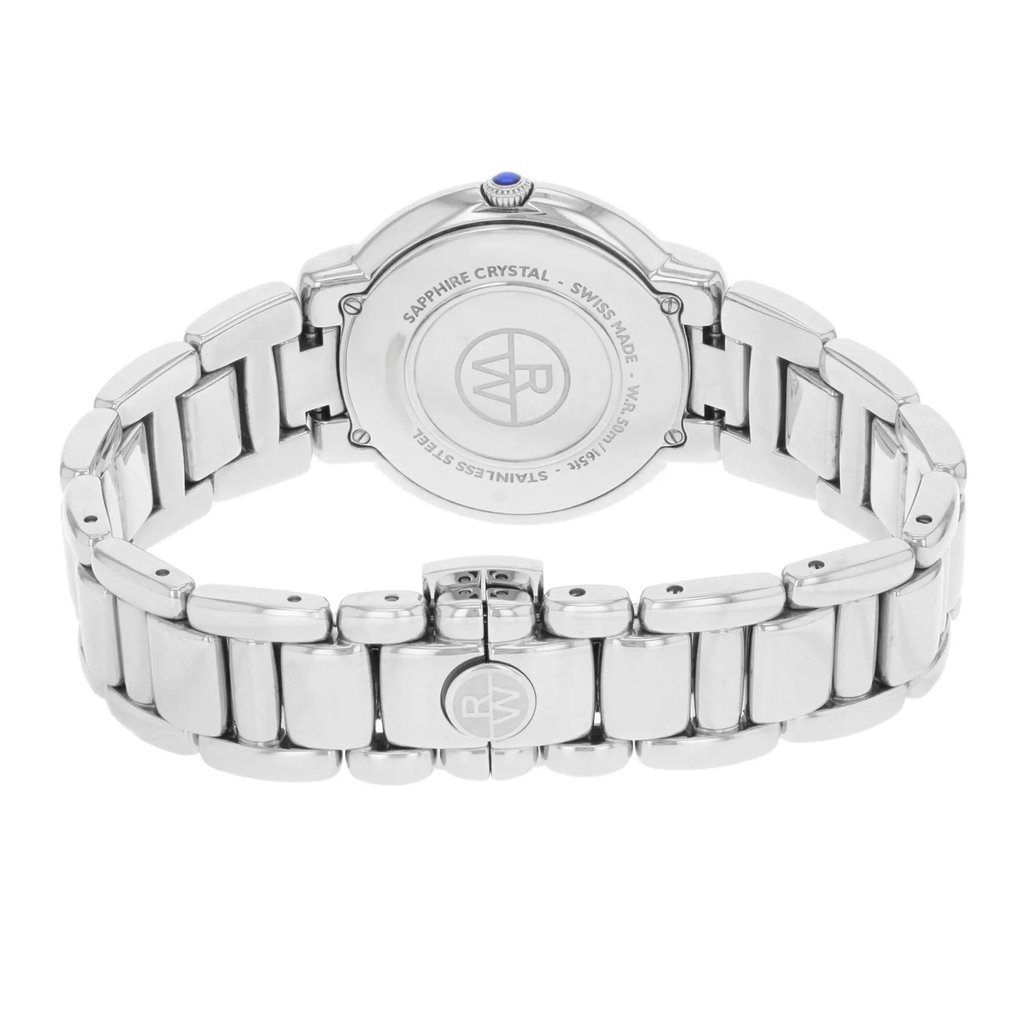 Back View Of Solid Back Case And Closed Stainless Steel Band Of RAYMOND WEIL 5235-ST-01659 Watch Pre Owned Condition
