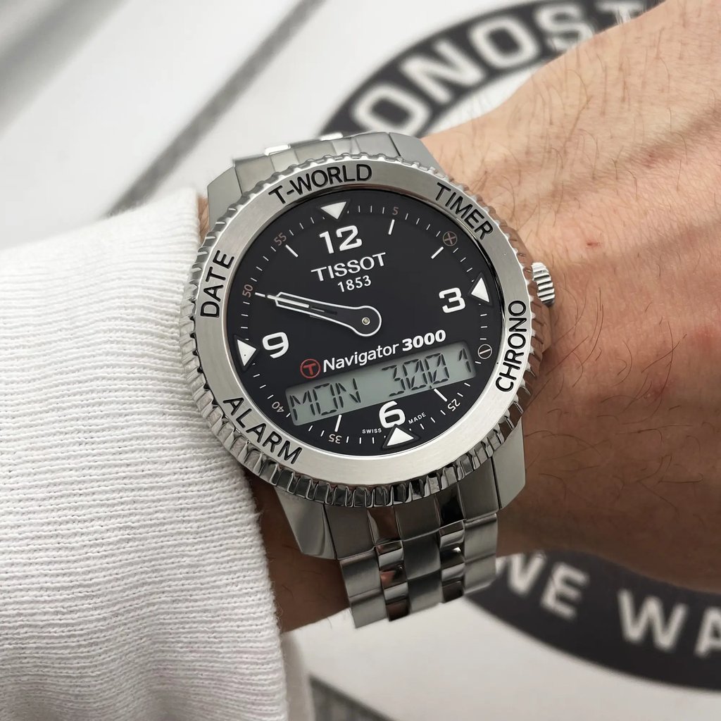 Up Close Front Facing Picture Of Tissot T96.1.488.52 Stainless Steel Watch Pre Owned Condition