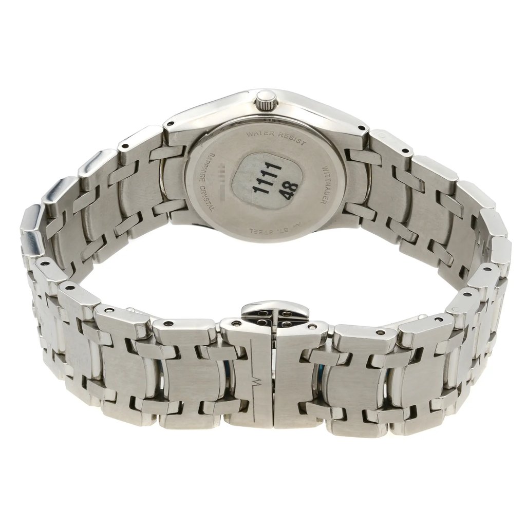 Back View Of Snap Back Case And Closed Stainless Steel Band Of Wittnauer 10P02 Watch Pre Owned Condition
