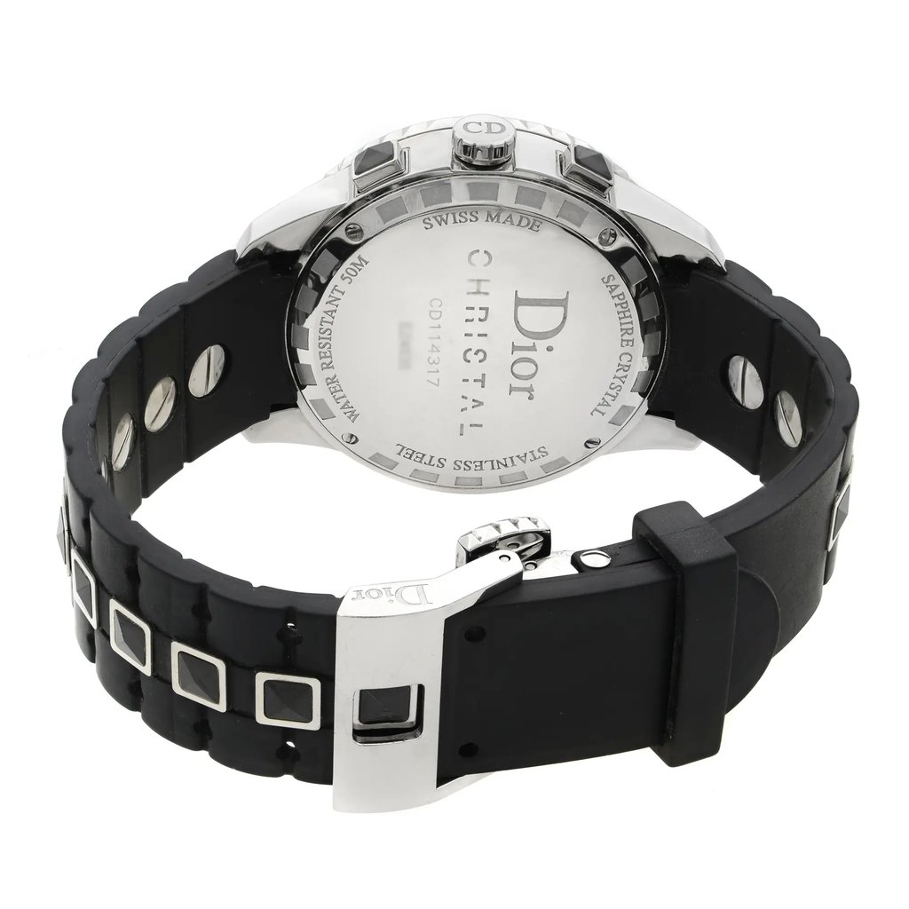 Back View Of Solid Back Case And Closed Rubber Band Of Dior CD114317 Watch Pre Owned Condition