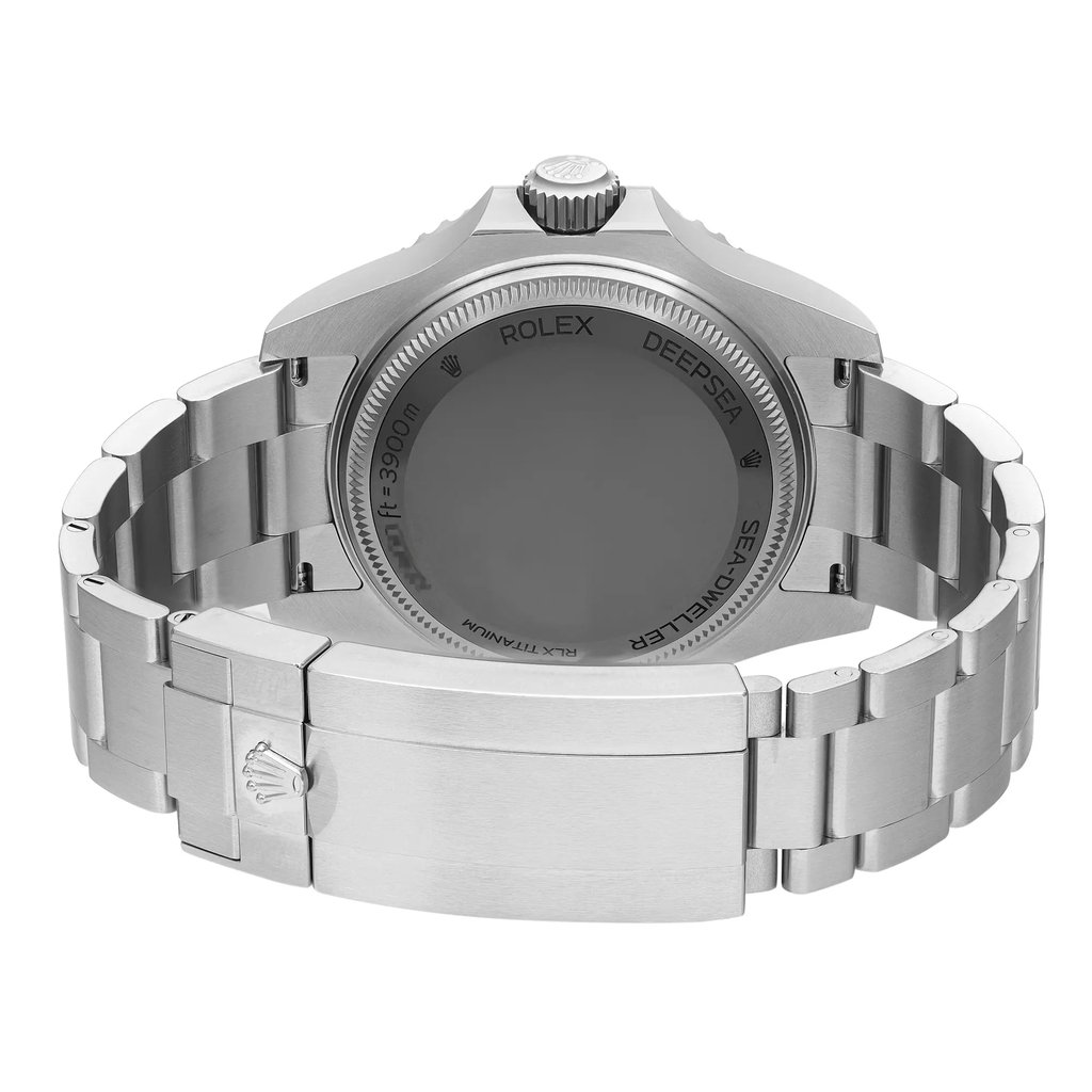 Back View Of Screwback Back Case And Closed Stainless Steel Band Of Rolex 136660 Watch New Condition