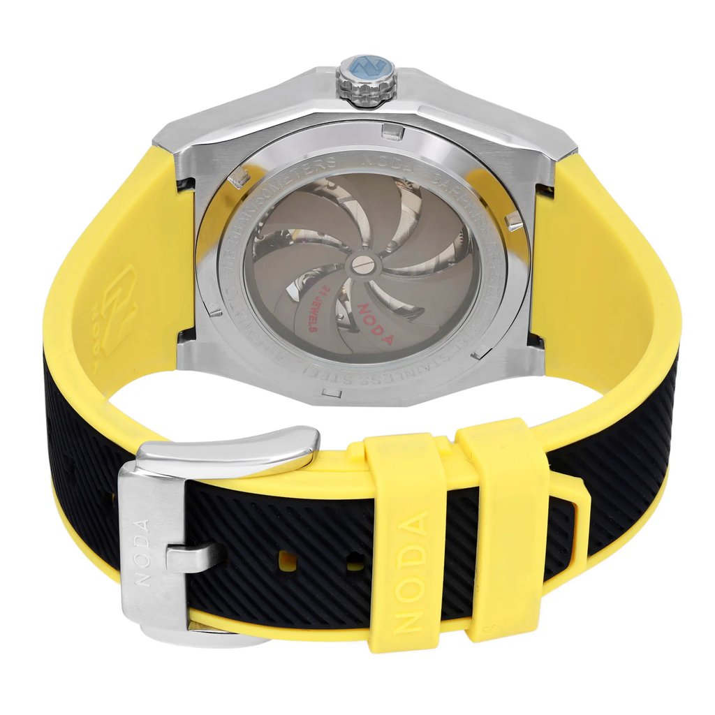 Back View Of Exhibition Back Case And Closed Silicone Band Of Noda Aero Series-1 Watch New Condition