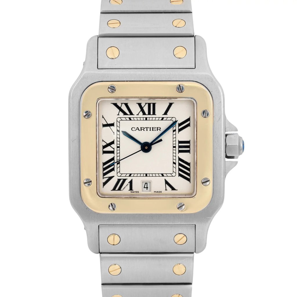 Up Close Front Facing Picture Of Cartier 1566 Stainless Steel Watch Pre Owned Condition