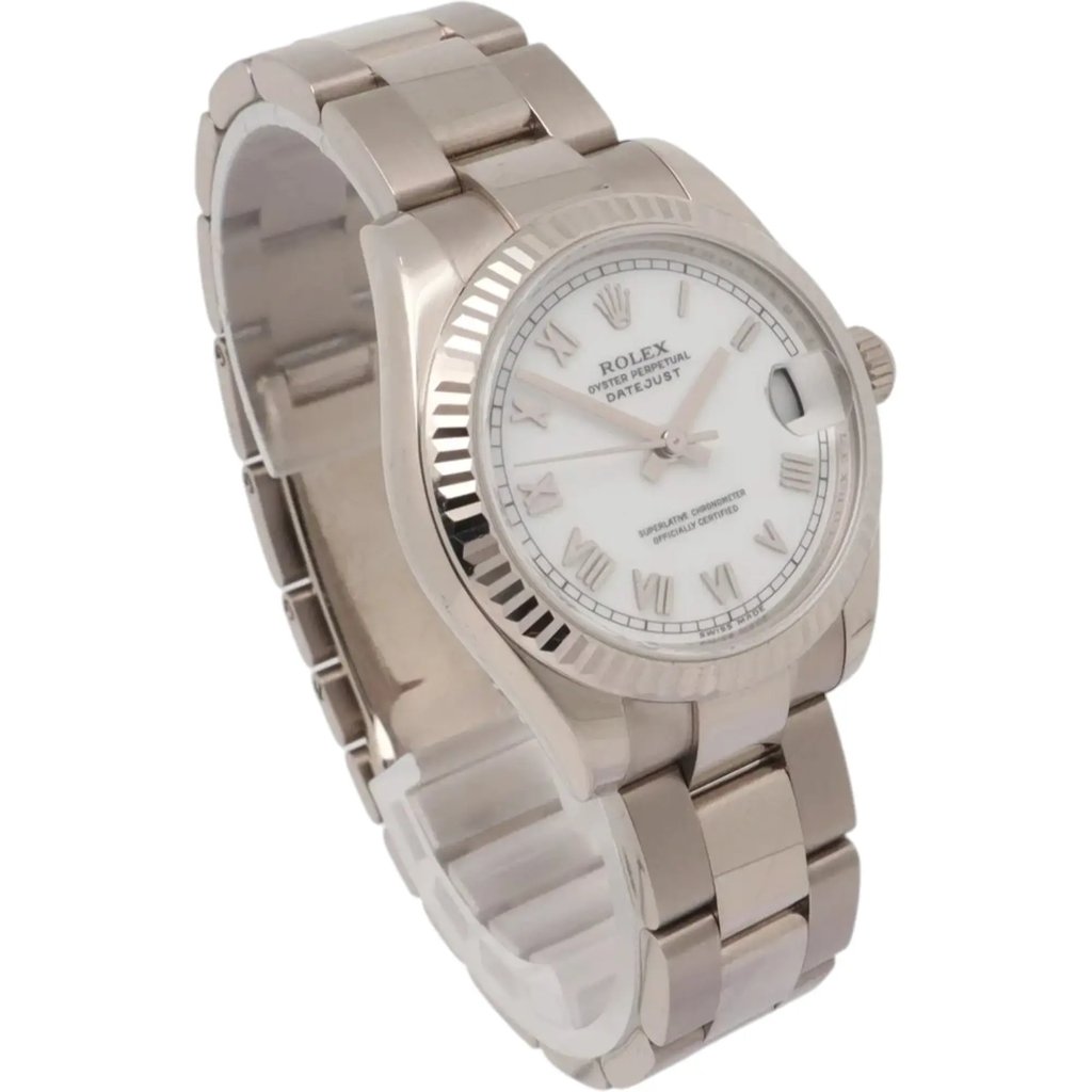 View Of Opposite Crown Facing Side Of Rolex 178279 White Gold Watch Pre Owned Condition