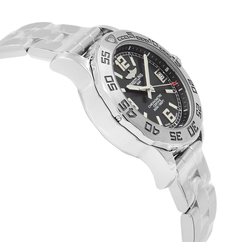 View Of Opposite Crown Facing Side Of Breitling A7738711/BB51-158A Stainless Steel Watch Display Model Condition