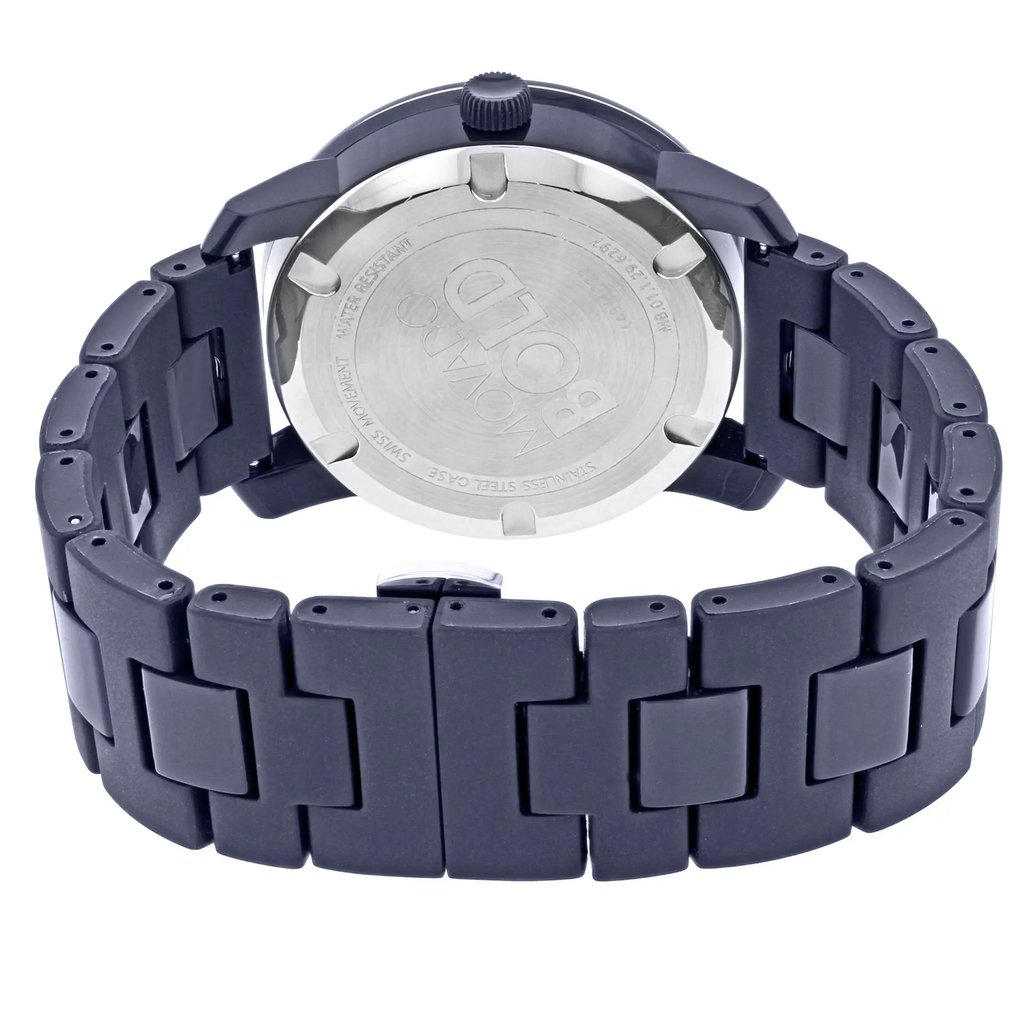 Back View Of Screwback Back Case And Closed Plastic Band Of Movado 3600444 Watch Pre Owned Condition