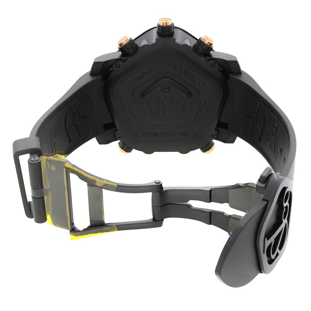 Back View Of Screwback Back Case And Open Rubber,Silicone Band Of JACOB & Co. GH100.14.NS.MR.AHA4D Watch Unworn Condition