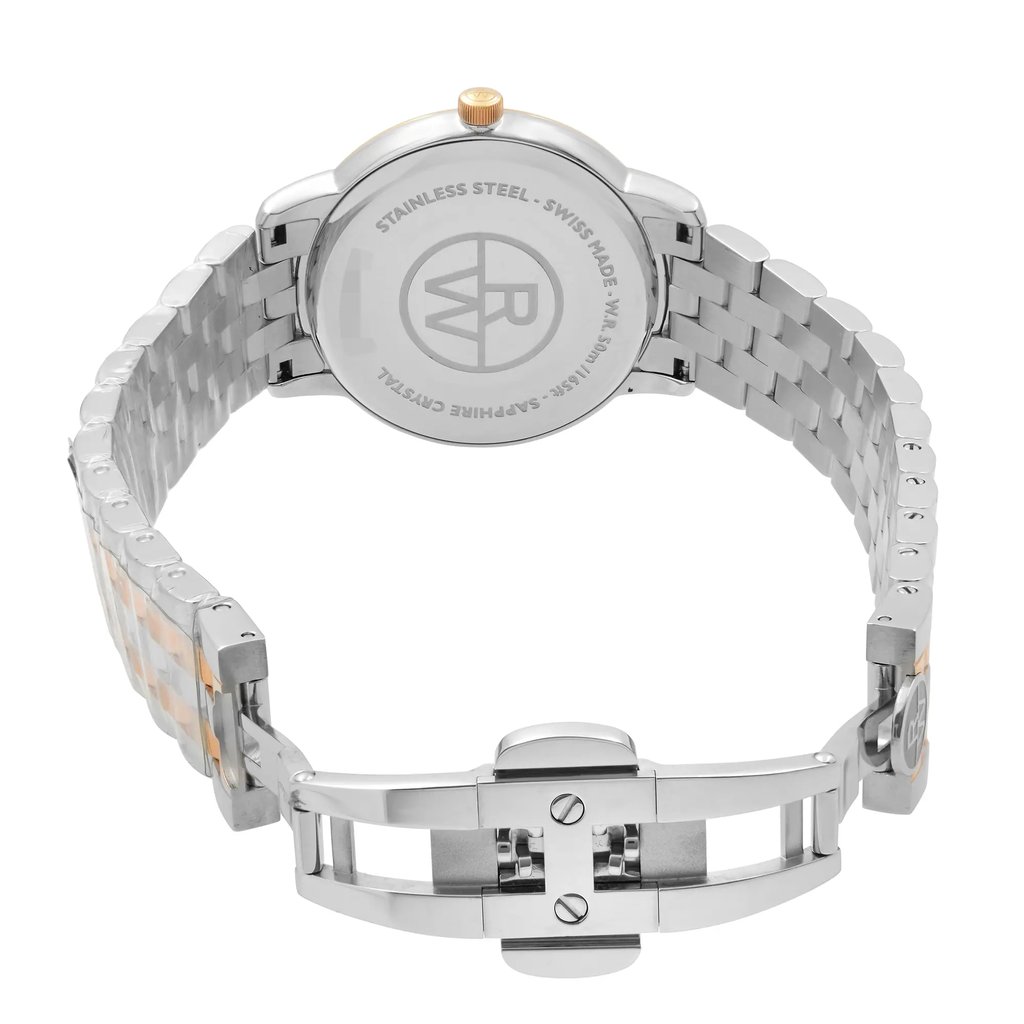 Back View Of Solid Back Case And Open Stainless Steel Band Of RAYMOND WEIL 5388-SP5-97081 Watch Pre Owned Condition