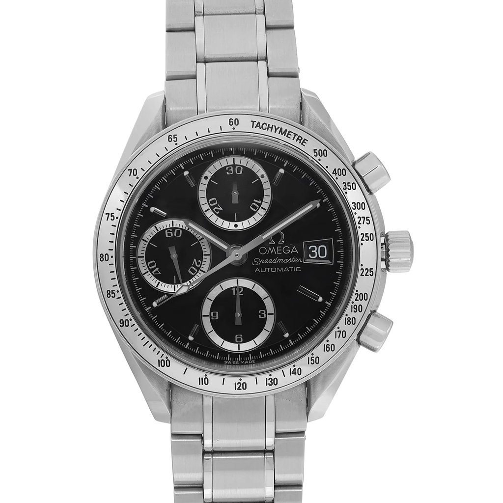 Up Close Front Facing Picture Of OMEGA 3513.56.00 Stainless Steel Watch Pre Owned Condition