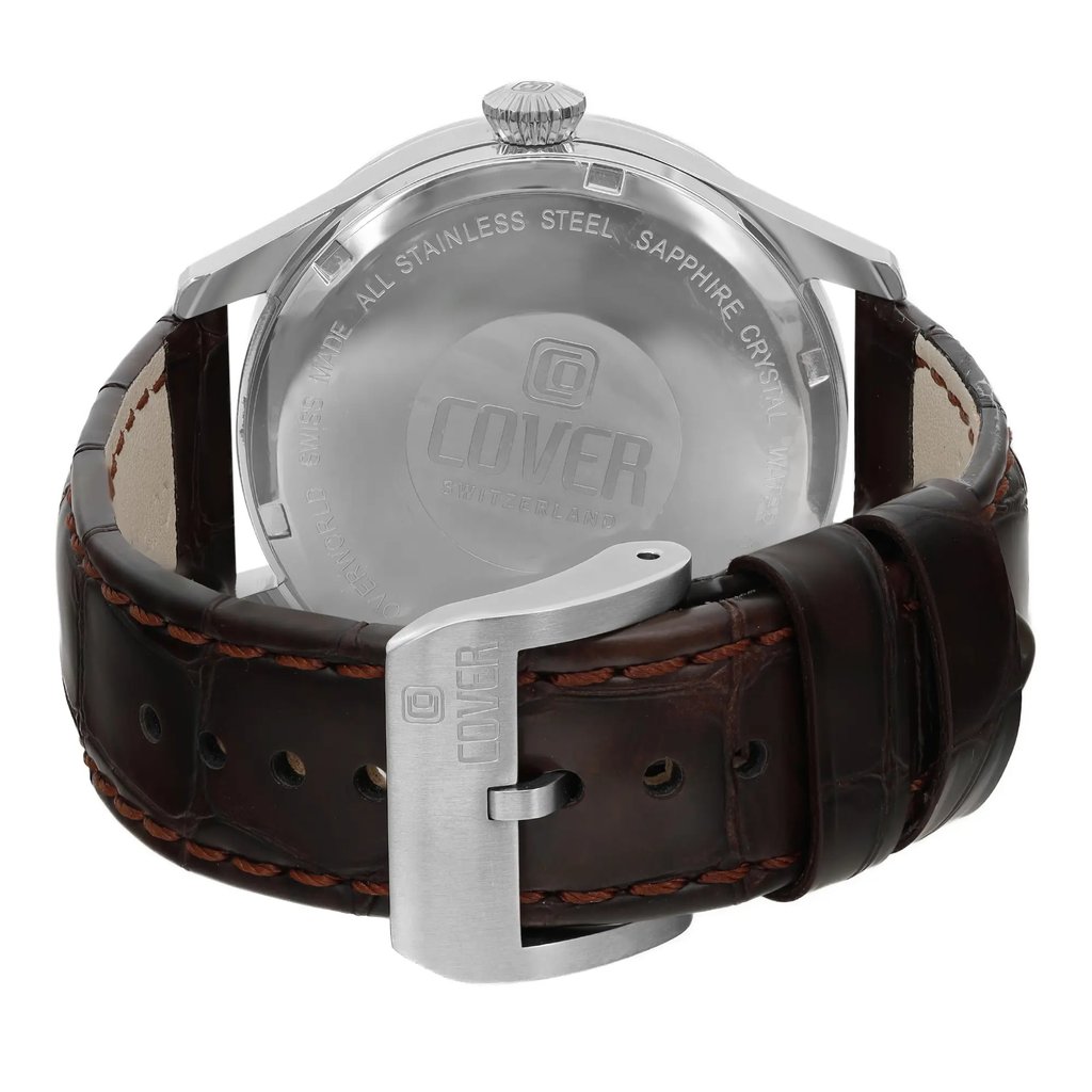 Back View Of Screwback Back Case And Closed Leather Band Of COVER CO171.05 Watch Unworn Condition