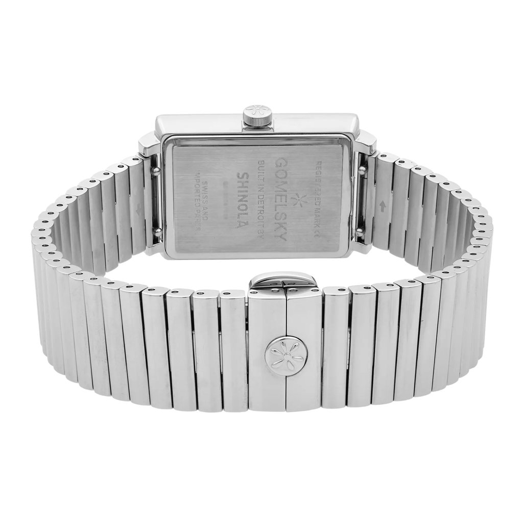 Back View Of Snap Back Case And Closed Stainless Steel Band Of Gomelsky G0120067028 Watch Unworn Condition