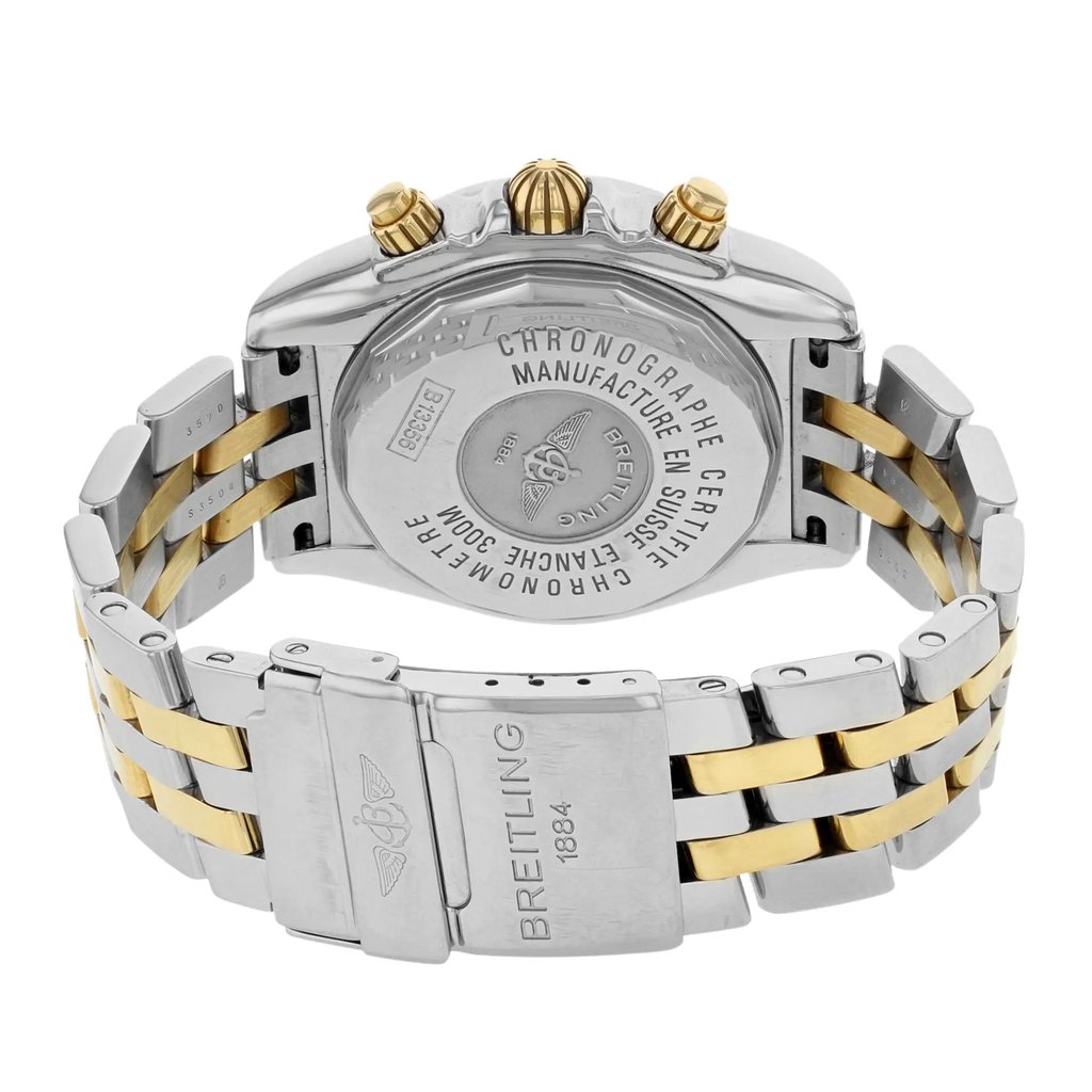Back View Of {Caseback} Back Case And Closed Stainless and Solid Gold Band Of Breitling B13356 Watch Pre Owned Condition