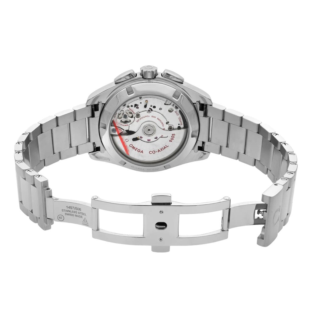 Back View Of {Caseback} Back Case And Open Stainless Steel Band Of OMEGA 231.10.43.52.06.001 Watch Unworn Condition