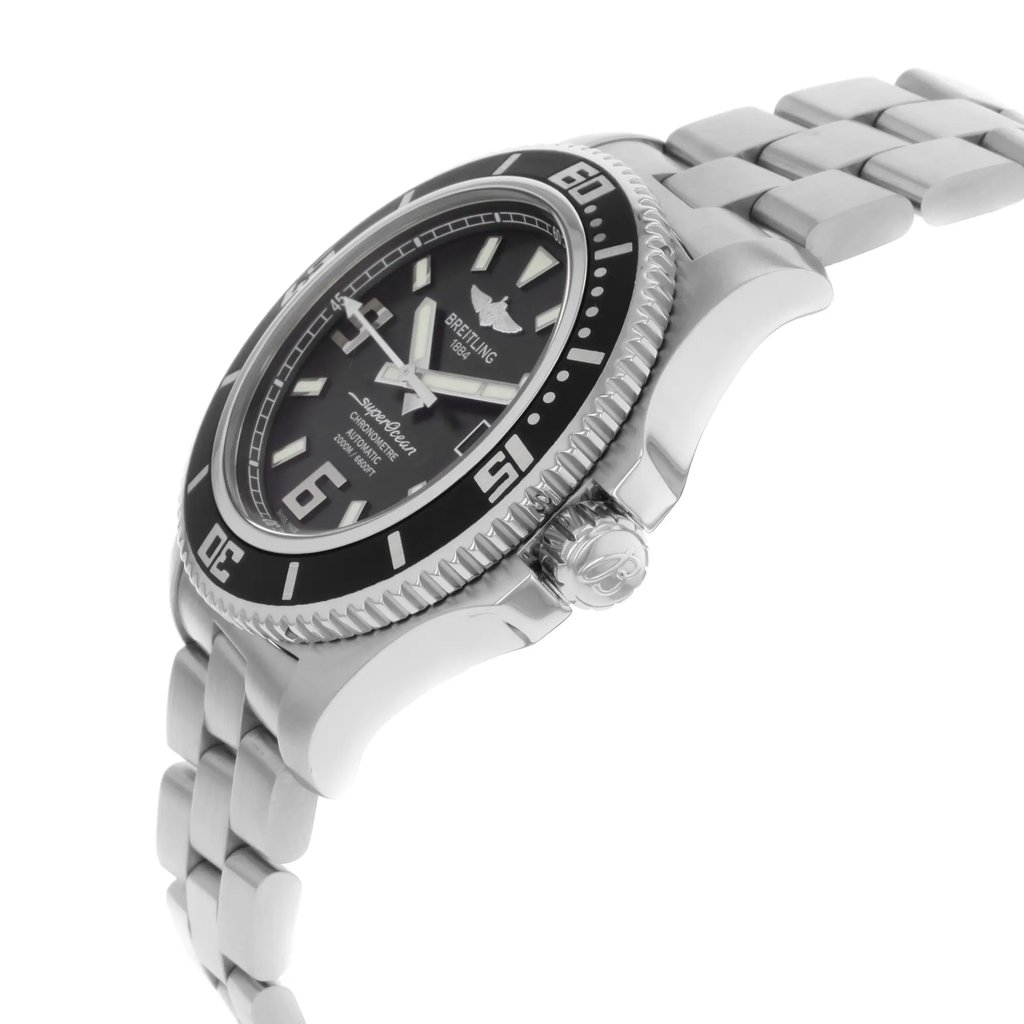 View Of Crown Facing Side Of Breitling A1739102/BA77-162A Stainless Steel Watch Display Model Condition